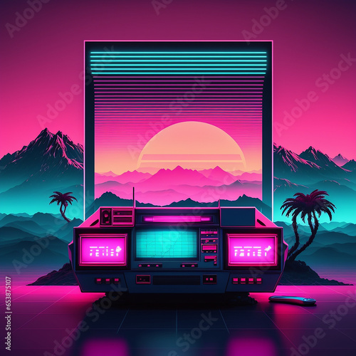Modern style video game template retro banner synthwave AI Generated image photo