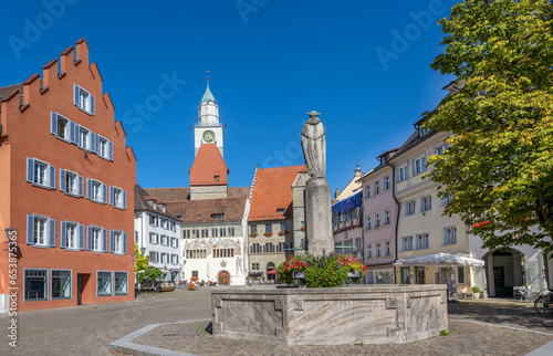 Ueberlingen with town hall, St. Nikolaus Minster and fountain, Lake Constance, Baden Wuerttemberg, Germany, Europe