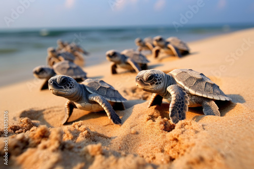 Group of little sea turtles closeup