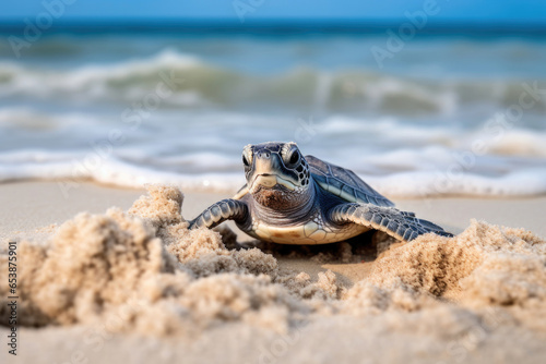 Little sea turtle on the sandy beach