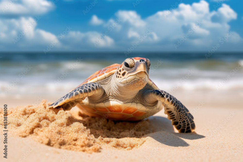 Little sea turtle on the sandy beach