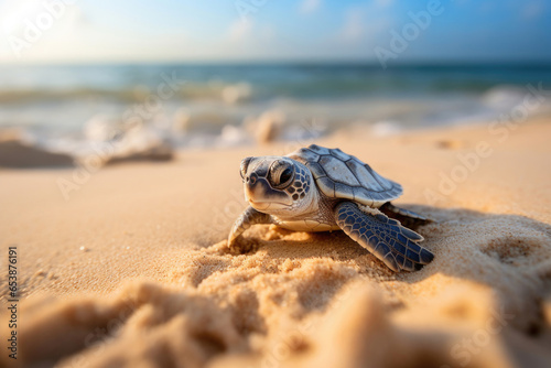 Little sea turtle on the sandy beach
