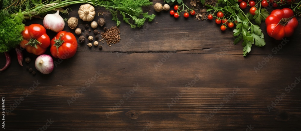 Food background with ingredients and cutting board on a wooden table Food background with ingredients and cutting board on a wooden table