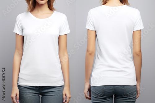 Front and Back View of Female White T-Shirt For Design