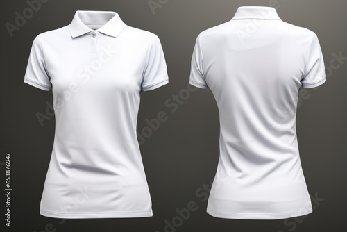Front and Back View of Female White Polo Shirt For Design