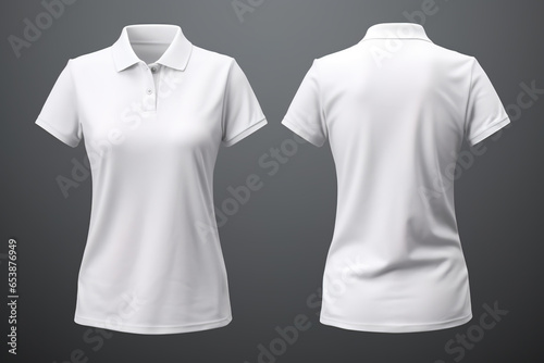 Front and Back View of Female White Polo Shirt For Design