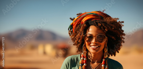 Portrait of a beautiful woman on a sandy background