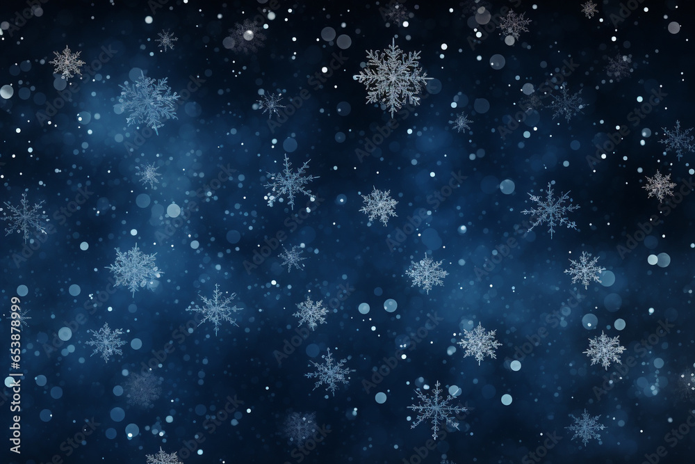 Obraz premium Deep Blue Background With Sparkling Snowflake Constellations