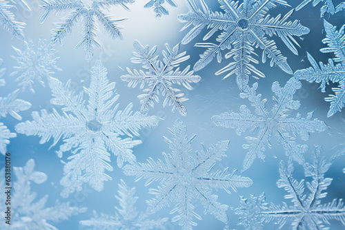Macro Close-up of Frosted Window With Snowflake Patterns © Stock Habit