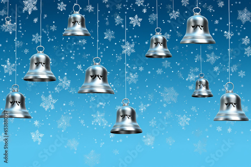 Frosty Blue Background Featuring Silver Bells