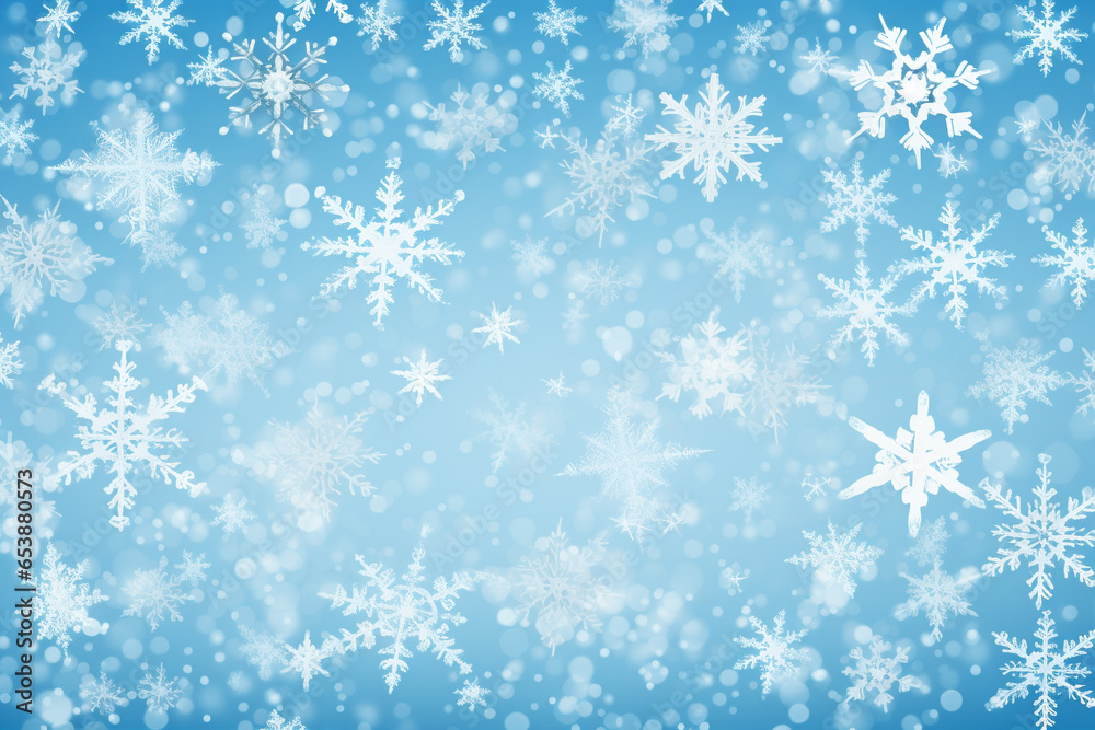 Frosty Blue Background Sprinkled With Intricate White Snowflakes