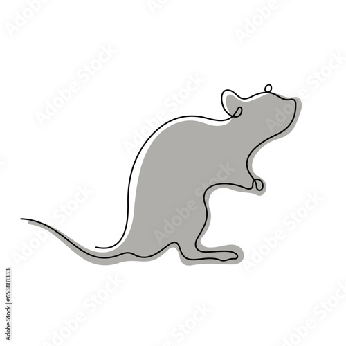 Rat continuous line colourful vector illustration