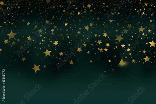 Gold Star Clusters On A Deep Green Gradient Background