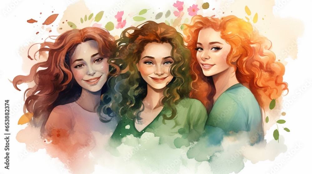 Happy women group for International Womena??s day, watercolor style illustration. Generative AI
