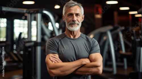 Portrait of senior man working out gym fitness, fitness concept, Senior healthy lifestyle with fitness gym and healthy life middle aged man. AI Created