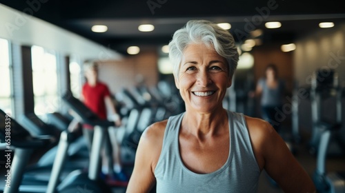 Empowered and Happy: Senior Woman's Gym Portrait in an Energizing Workout Session