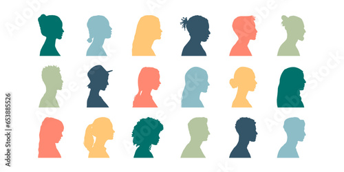 People silhouette icons of different ages and cultures. Concept of racial equality, family relationships .
