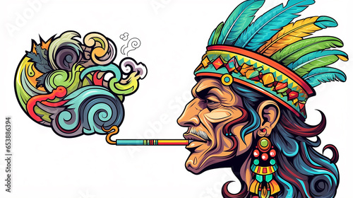fumando cachimbo da paz  personagem de clipart colorido. Design de desenho animado para impressão de camiseta, ícone, logotipo, etiqueta, patch ou adesivo. ilustração vetorial photo