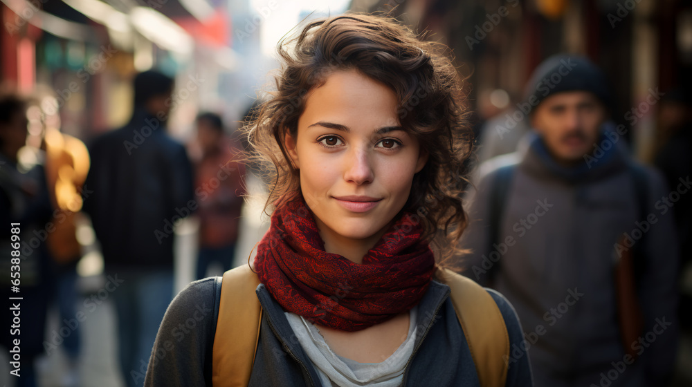 a confident woman strolling through the bustling streets of a foreign city, her eyes filled with curiosity as she embraces the charm of exploration. a confident woman strolling through the bustling streets of a foreign city, her eyes filled with curiosity as she embraces the charm of exploration.