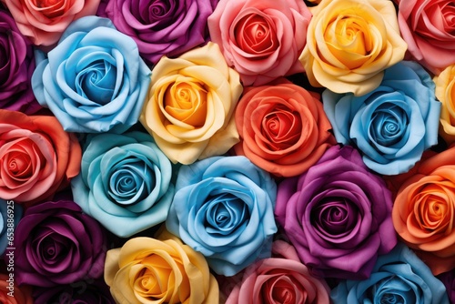 Colorful roses background. Close up of beautiful multicolored flowers.