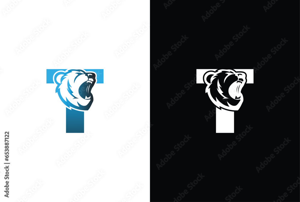 Initial T Bear logo. Bear Abstract T letter with bear modern unique logo design. Logo icon template vector image Initial T Bear logo. Bear Abstract T letter with bear modern unique logo design. Logo icon template vector image