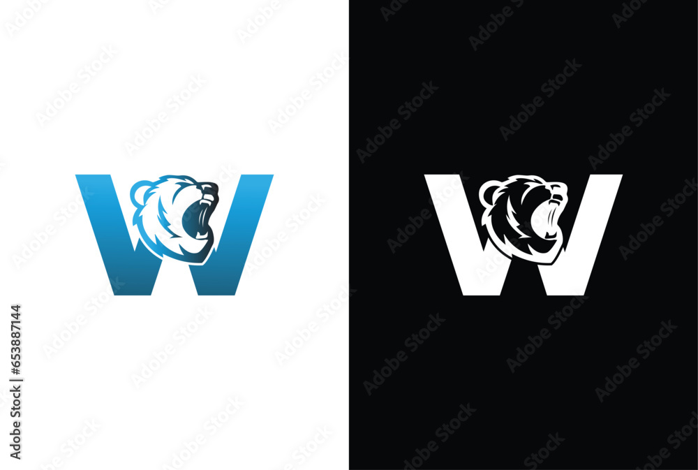 Initial W Bear logo. Bear Abstract W letter with bear modern unique ...