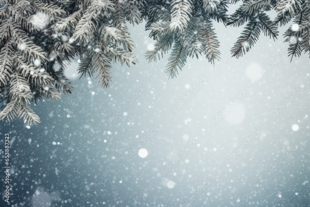 Fir tree branches covered with snow. Winter background with copy space. Generative Ai Fir tree branches covered with snow. Winter background with copy space. Generative Ai