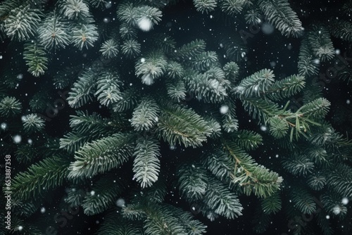 Fir tree branches with snow. Christmas and New Year background. Generative Ai © vassileva_t