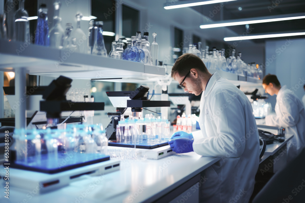 A bustling medical lab with dedicated scientists and technicians conducting experiments and research. A bustling medical lab with dedicated scientists and technicians conducting experiments and research.
