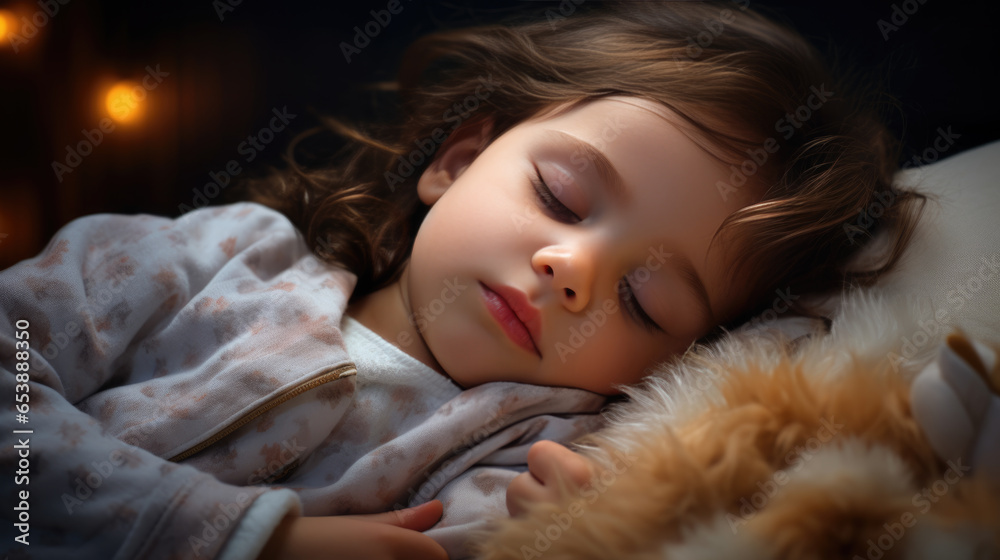 Little girl sleeps in a bed at home Little girl sleeps in a bed at home