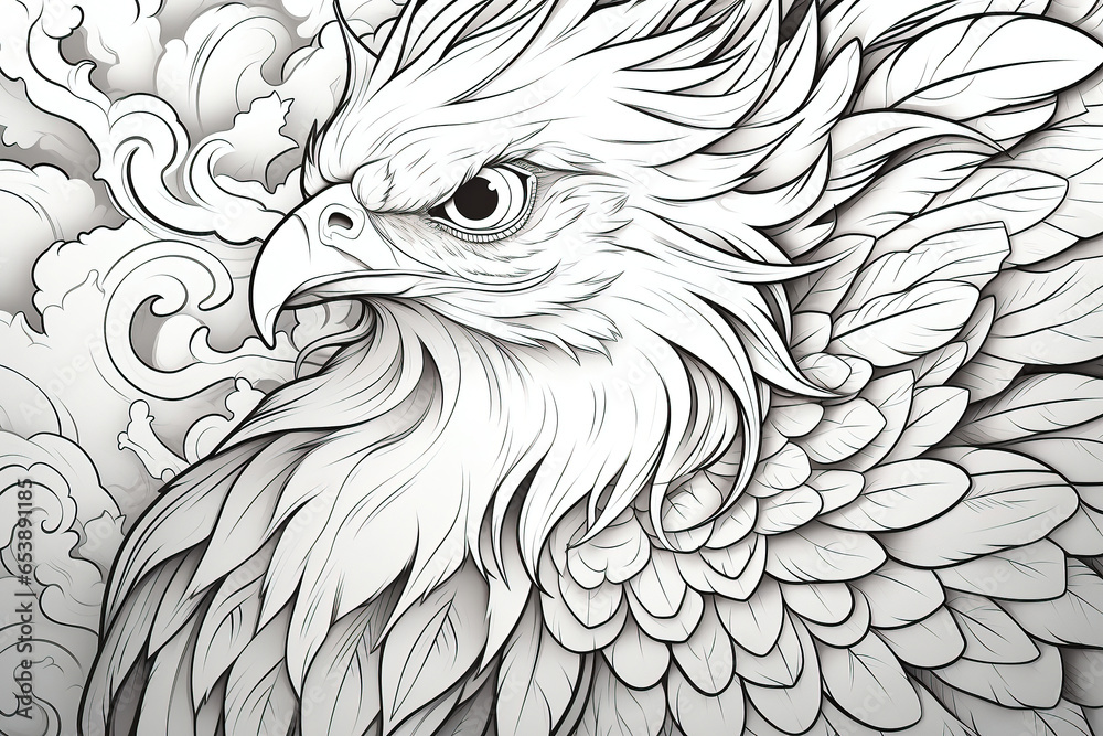 Obraz premium Majestic Wings of the Phoenix: Coloring Fun for Kids