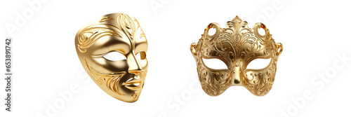 Set of Gold Opera Mask Isolated on transparent or white Background