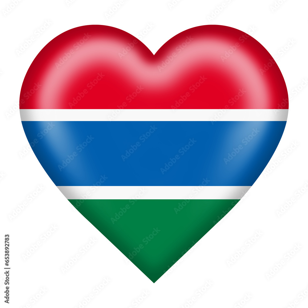 Fototapeta premium Gambia flag heart button with clipping path 3d illustration