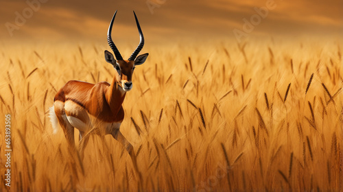red deer running in wheat field © Daniel
