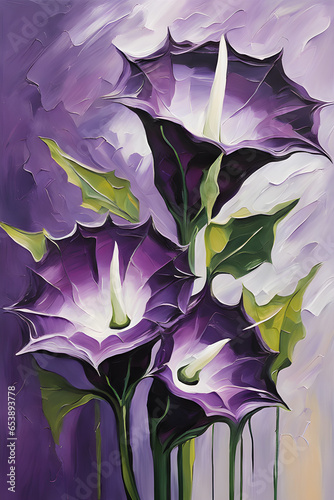 Datura flower painting. Palette knife