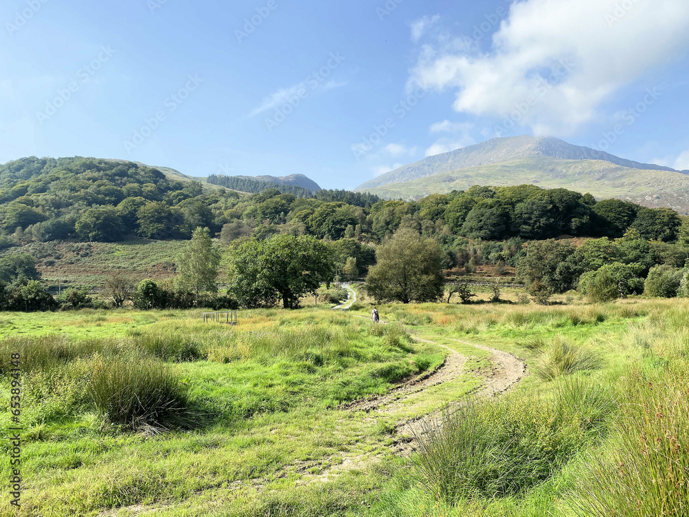 A view of the North Wales countryside at Beddgelert on a sunny day