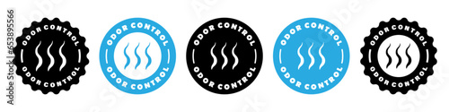 Odor control sticker, label, template or sign. Deodorant or antiperspirant sign. Products to avoid smell. Vector icon set