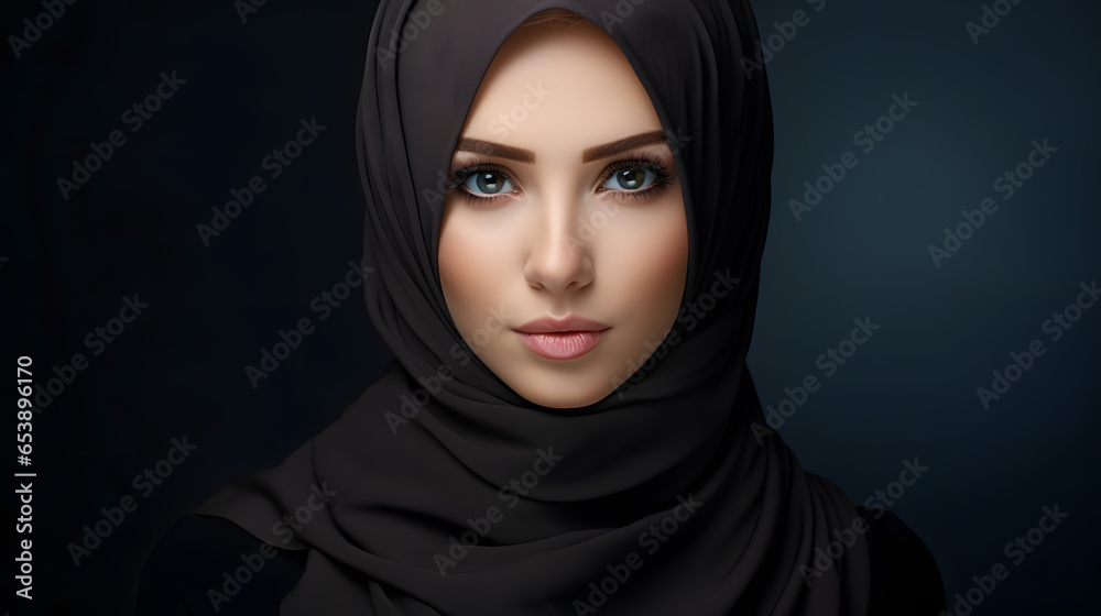 Portrait of a young beautiful woman in a black burqa Portrait of a young beautiful woman in a black burqa