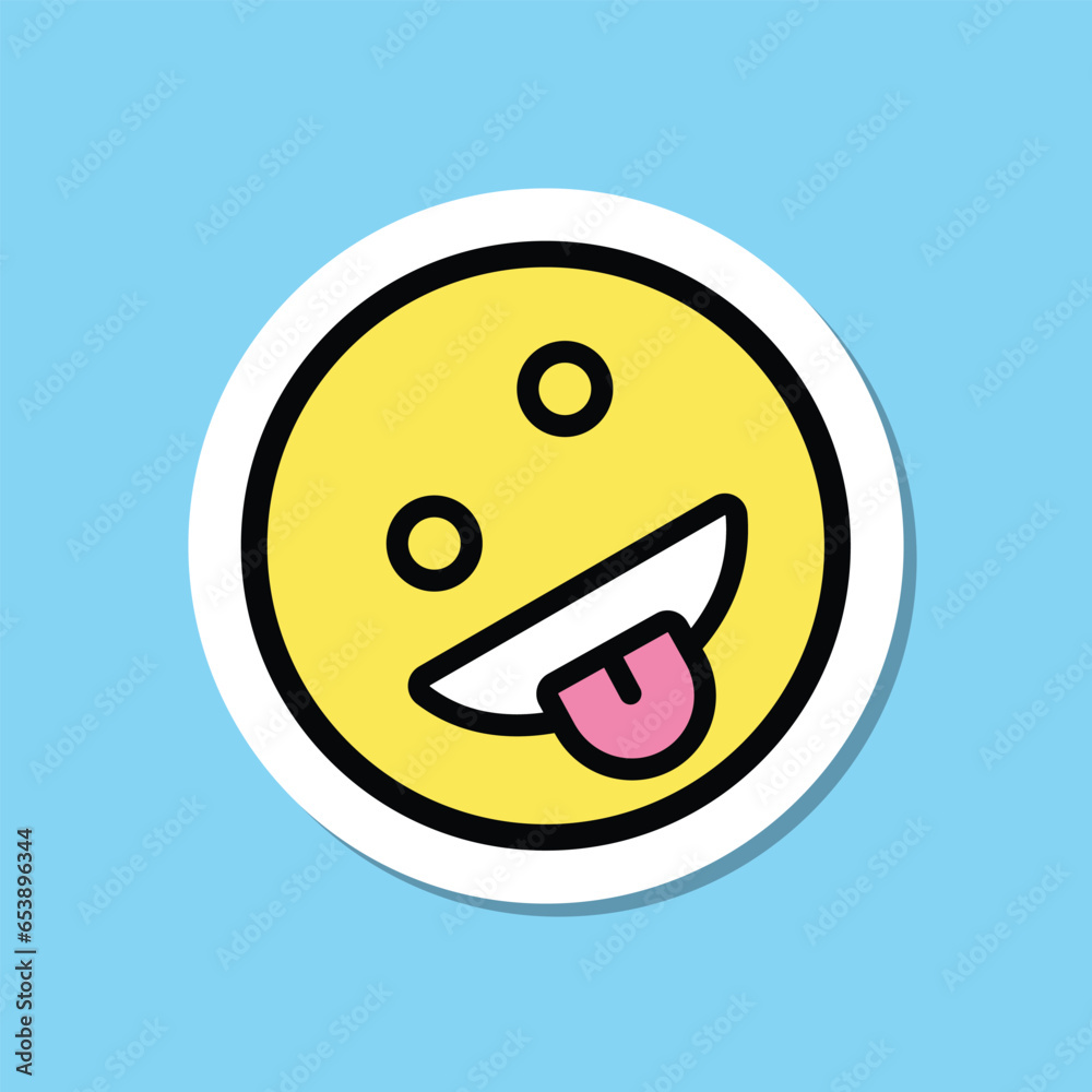 Fototapeta premium Yellow Scared Face Sticker Isolated on Cyan Background