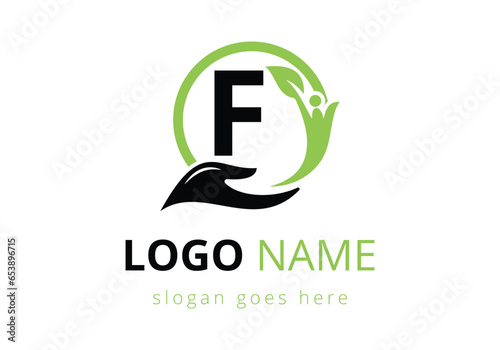 Letter F Health Care Logo Design. letter with safe hands Professional charity teamwork and foundation logo design