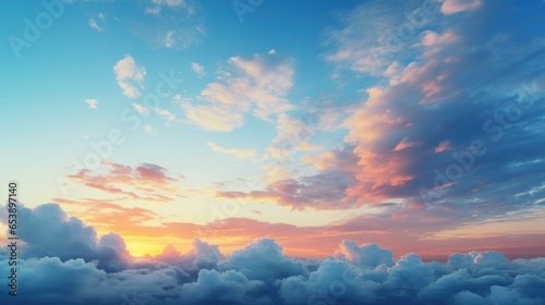 Sunset on blue sky. Blue sky with some clouds. blue sky clouds, summer skies, cloudy blue sky