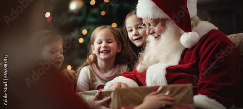 santa claus giving presents gift to kids christmas xmas, ai