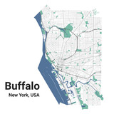 Buffalo map, New York, American city. Municipal administrative area map with rivers and roads, parks and railways.