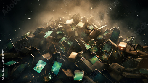 Heap of old waste smartphones, Generative Ai