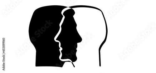 Cartoon face profile line pattern, two owerlap outline silhouette heads. Relationships, interpersonal communication, therapy abstract. People face icon or sign. Human heads symbol.