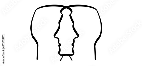 Cartoon face profile line pattern, two owerlap outline silhouette heads. Relationships, interpersonal communication, therapy abstract. People face icon or sign. Human heads symbol.