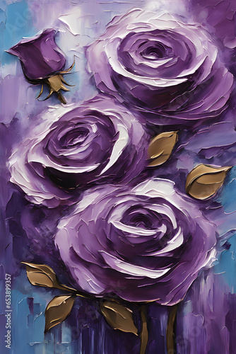 Rose flower painting. Palette knife