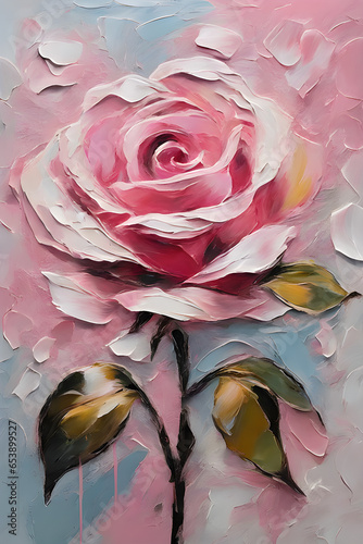 Rose flower painting. Palette knife