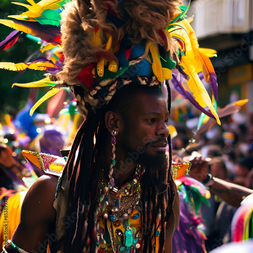 West London's Great Britain Kensington Notting Hill Colorful Feathers Caribbean Arts & Culture Carnival Music Performer Dancer Flamboyant Costume Mask Pride Parade August Bank Holiday Weekend J'Ouvert photo