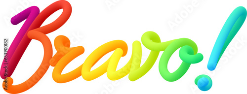 Bravo fluid 3d twist text made of blended colorful circles.
